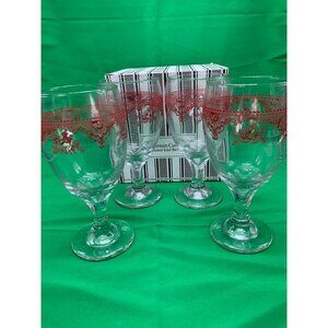 Set of 4 Johnson Brothers Old Britain Castles Pink 16 oz Stemmed Tea Glasses NIB
